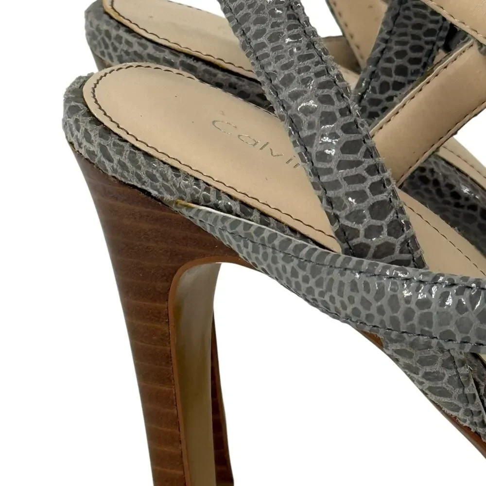 Calvin Klein High Heels Size 5.5 Gray Snakeskin Pattern Platform Prarie Stiletto